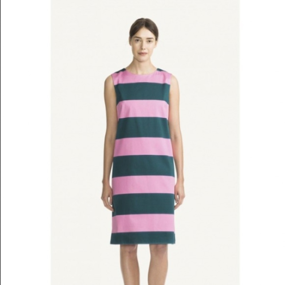 Marimekko Louvre Green Pink Shift Dress 38 M
